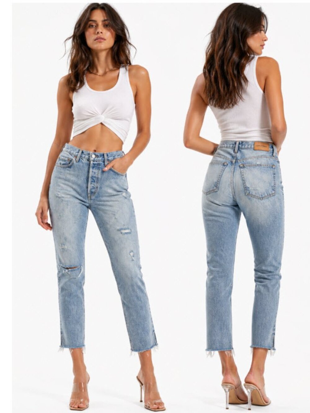 GRLFRND Karolina High-Rise Jeans Faded Light Blue Vintage Wash 29 Side Slits